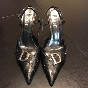 Christian Dior black leather Noir slingback pumps
